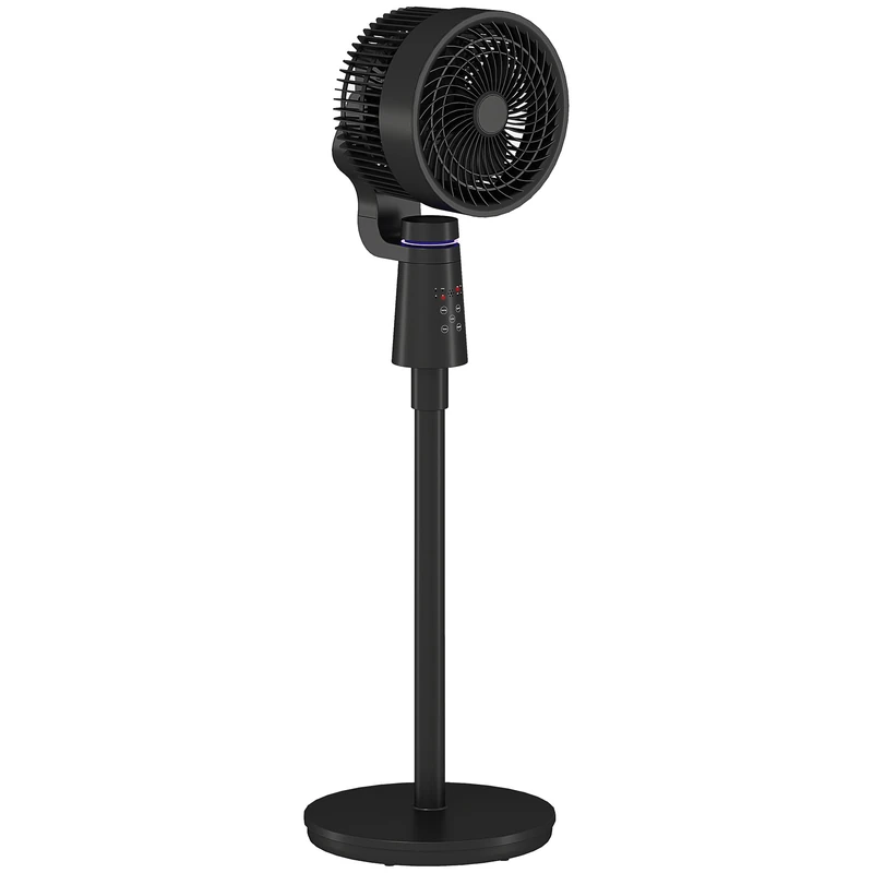 HOMCOM 7" Pedestal Fan, 70°+90° Oscillating Air Circulator with Remote Control, 7H Timer, 3 Speeds, Standing Fan for Home Office, Bedroom, Black