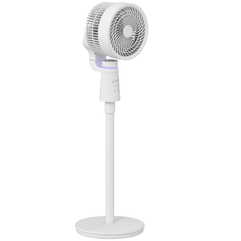 HOMCOM 7" Pedestal Fan, 70°+90° Oscillating Air Circulator with Remote Control, 7H Timer, 3 Speeds, Standing Fan for Home Office, Bedroom, White