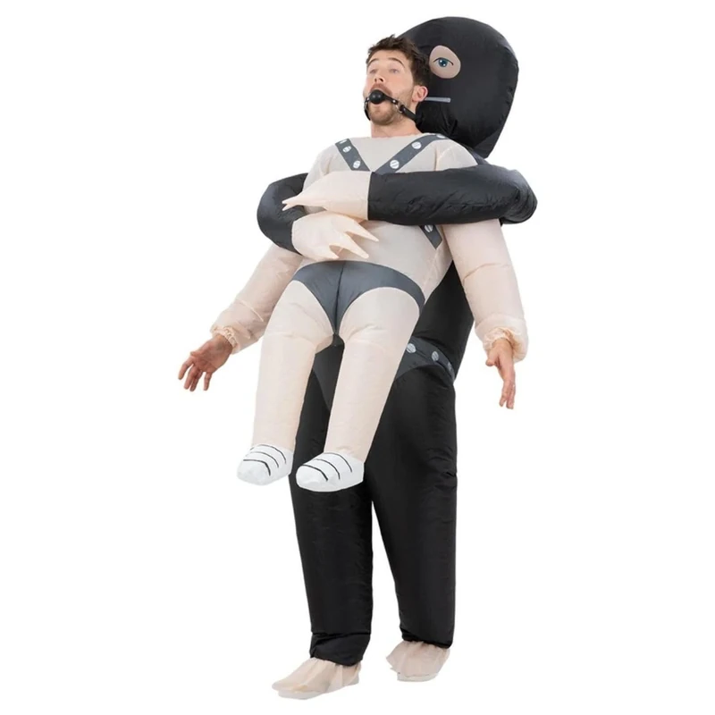 Smiffys Inflatable Gimp Kidnap Costume One Piece Illusion Suit, with Ball Gag & Fan, Funny Fancy Dress, Stag Night Dress Up, World Book Day