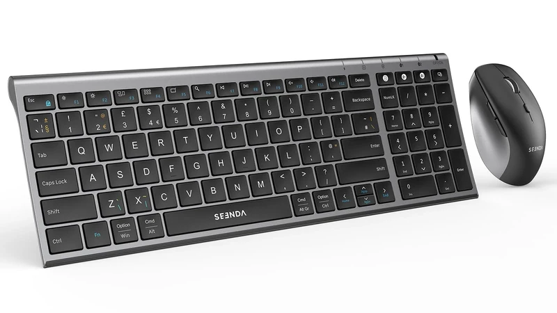 seenda COE401 Bluetooth Keyboard and Mouse, Wireless Rechargeable Keyboard and Mouse Set, Multi-device for Windows/Mac/iPad/Tablet, UK QWERTY Layout, Compact with Number Pad, Black and Grey