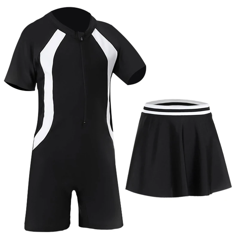 UoQo 2-in-1 Girls One-Piece Swimsuit with Skirt - Quick Dry