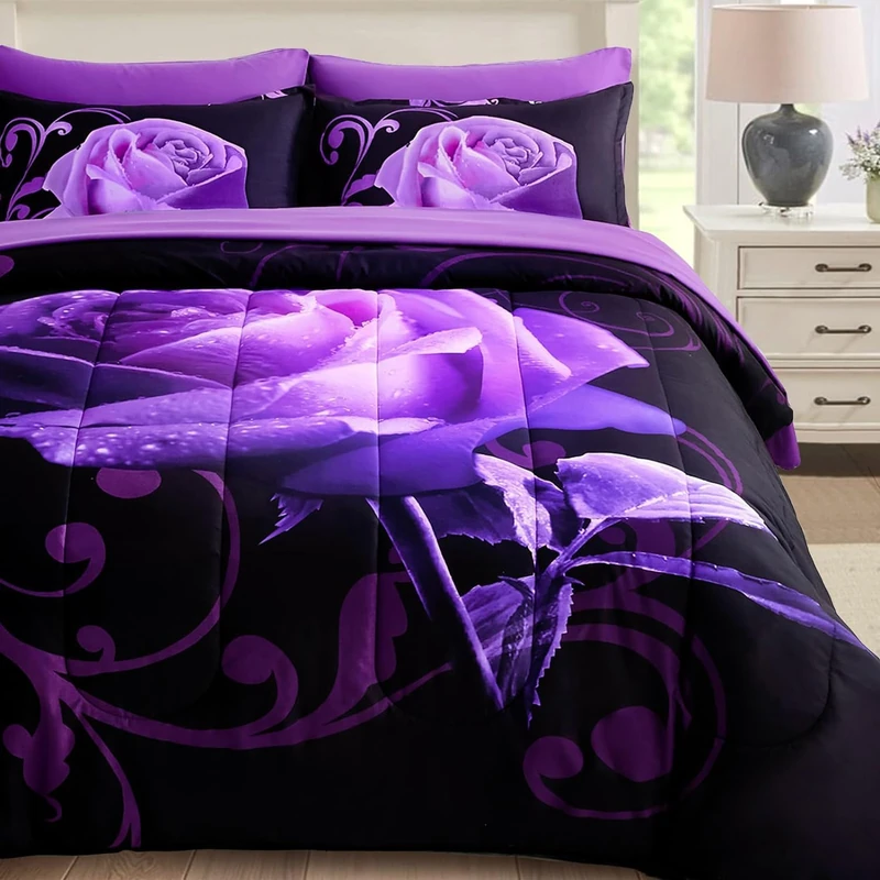 WONGS BEDDING Rose Comforter Set Full