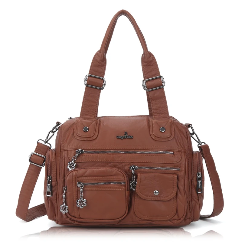 Angel Kiss Large Purses for Women Multi Pocket Hobo Handbag Ladies Tote Satchel Bag Soft Leather Shoulder Bag, Brown
