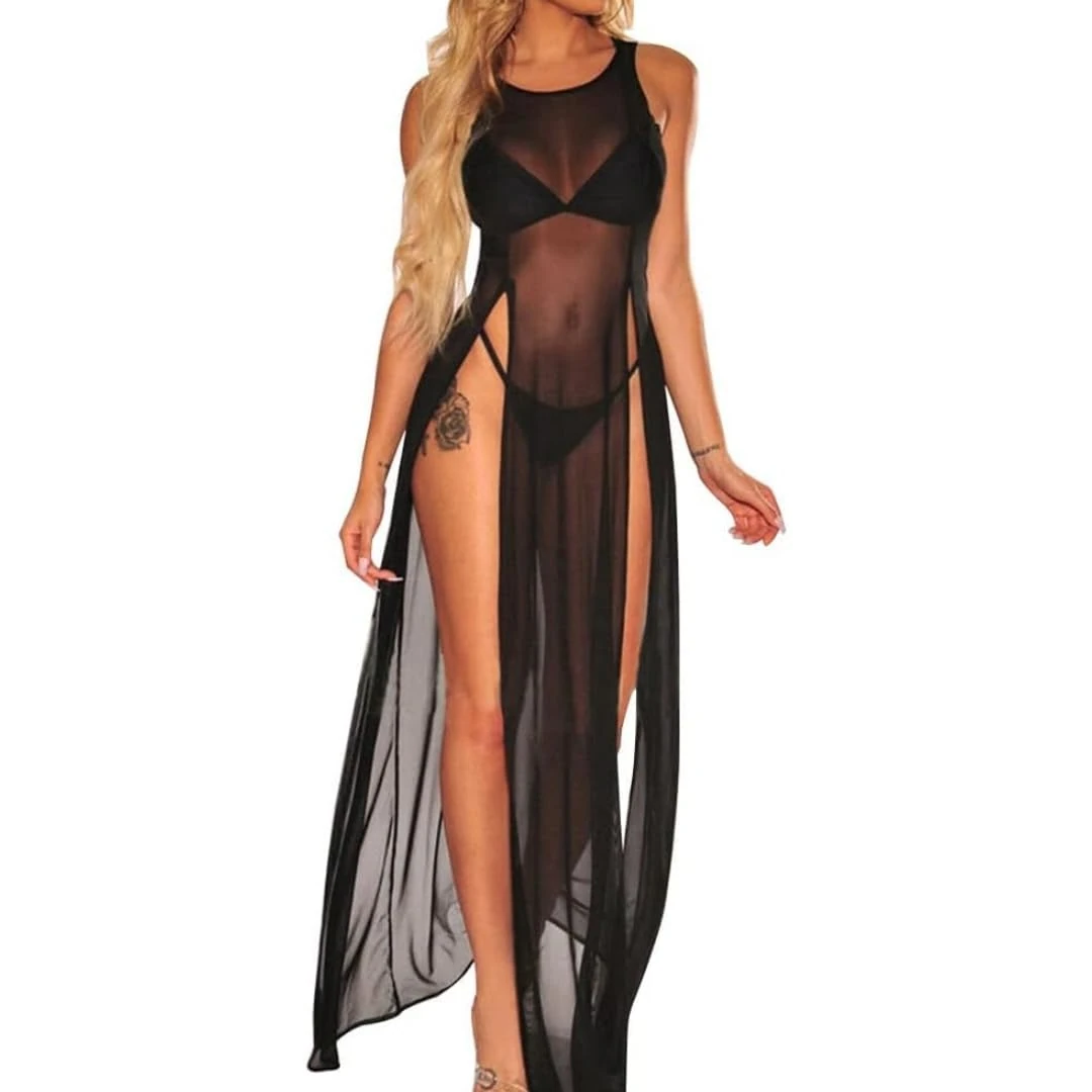 mini kitty Women's Beach Bikini Cover Up (UK, Alpha, One Size, Regular, Regular, Black)