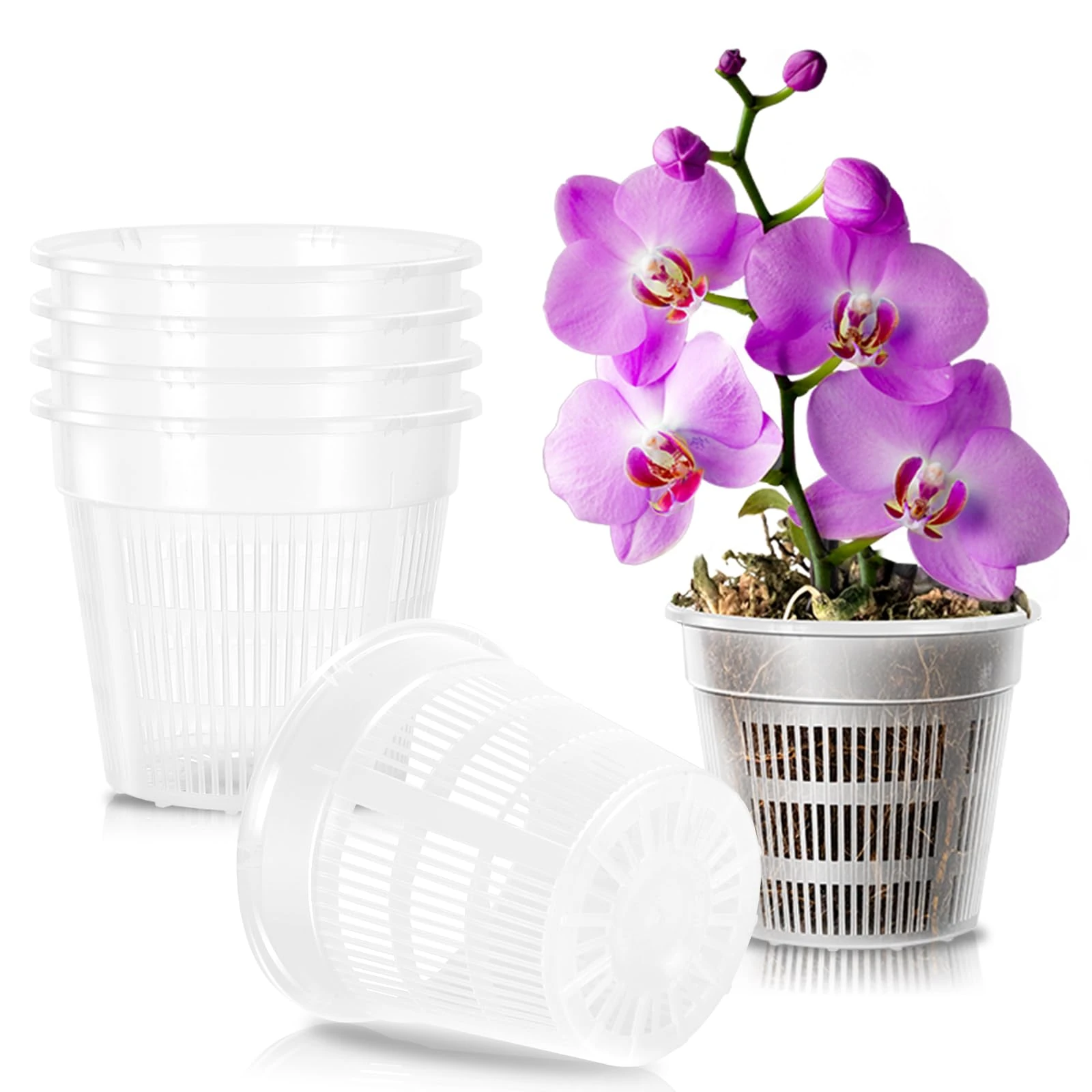 Jordbrux Clear Orchid Pot, 11cm 6pcs Plastic Plant Pots with Drainage Holes, Plastic Plant Pot Nursery Pots for Orchids, Succulents, Houseplants