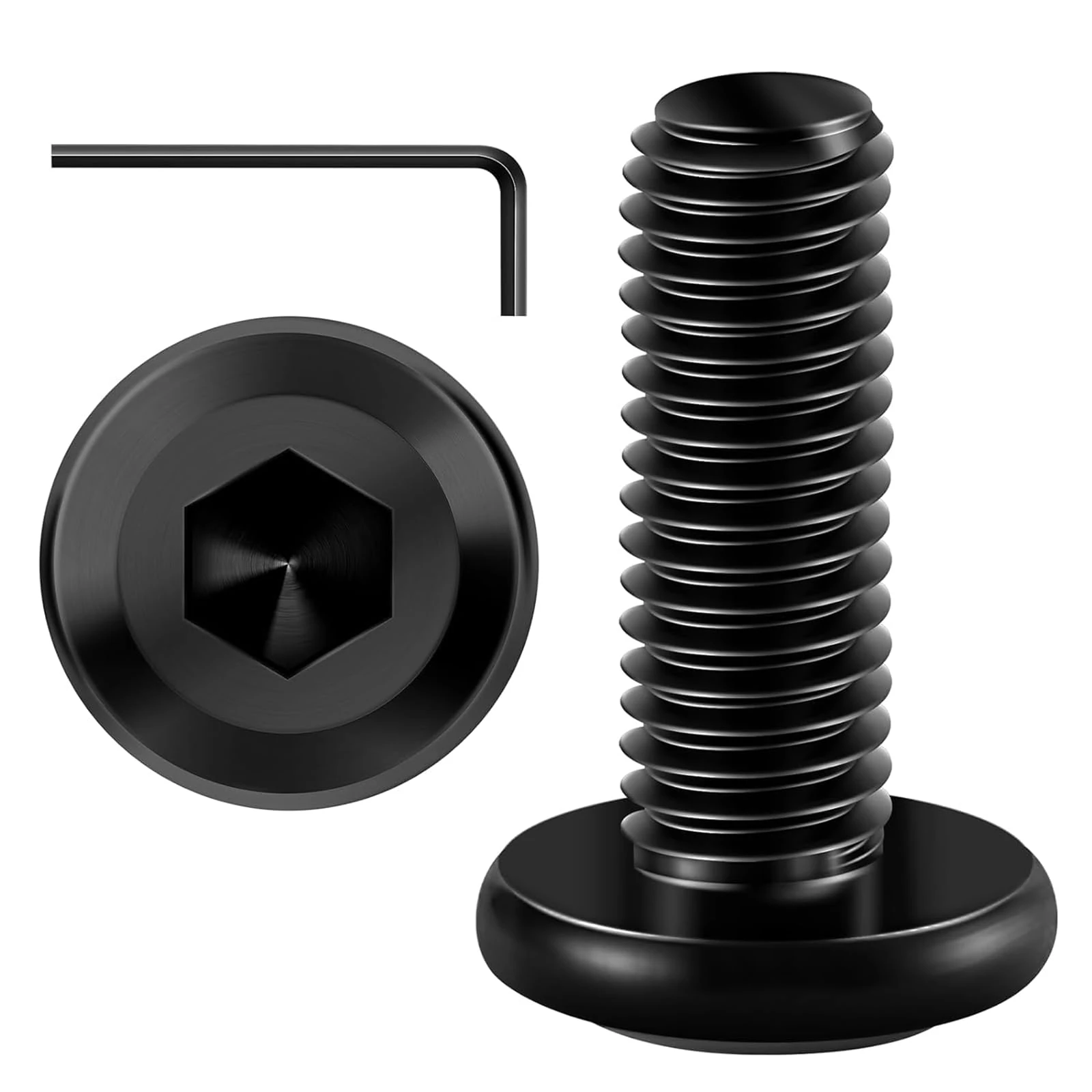 Wavanta 20Pcs M6 Bolts, M6 x 20mm Flat Head Hex Socket Cap Screws Bolts, 304 Stainless Steel Furniture Bolt Full Thread, Black Oxide, with Hex Key