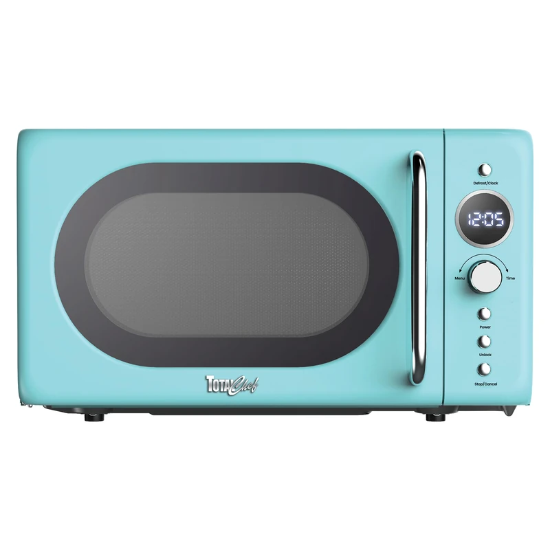 Total Chef Microwave Oven 20L 700W Retro Mini Ovens Digital LED Display 8 Preset Modes 5 Cooking Power Levels 60 Min Timer Removable Glass Turntable Countertop Freestanding Small Microwaves Blue