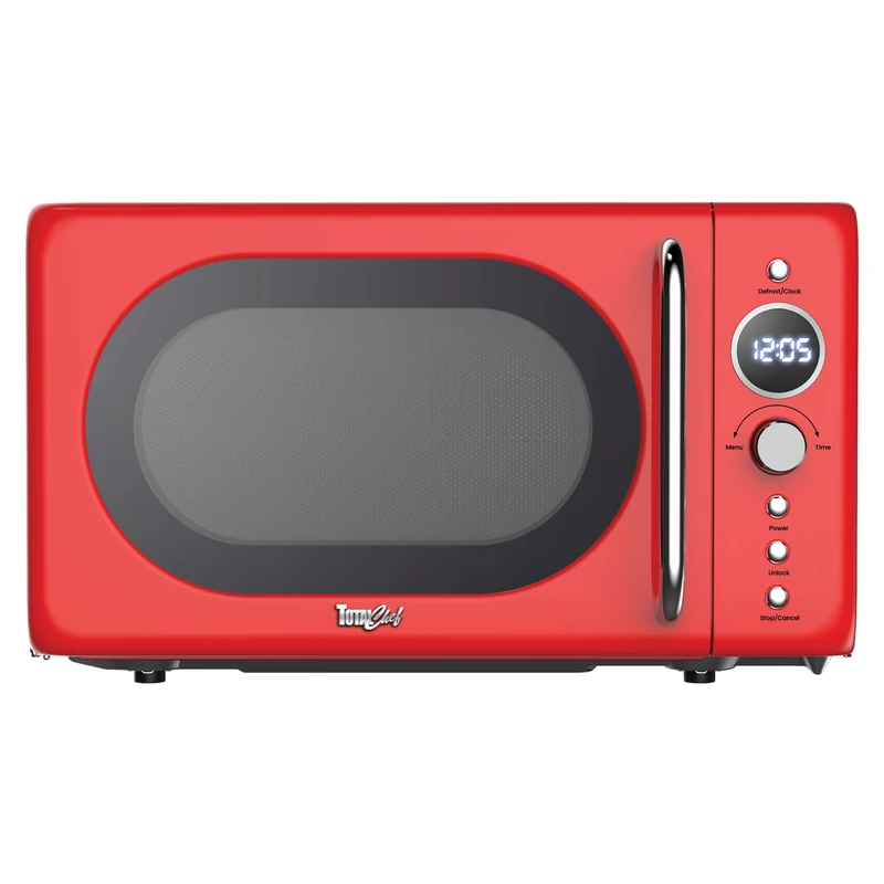 Total Chef Microwave Oven 20L Retro 700W Mini Ovens Digital LED Display 8 Preset Modes 5 Cooking Power Levels 60 Min Timer Turntable Removable Glass Countertop Freestanding Small Microwaves Red