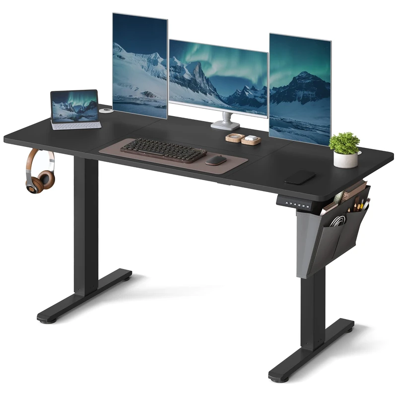 VASAGLE Electric Standing Desk, Height Adjustable Desk, 140 x 60 cm, Continuous Adjustment, Spliced Tabletop, 4 Memory Heights, Ink Black LSD134B02 - Image 1