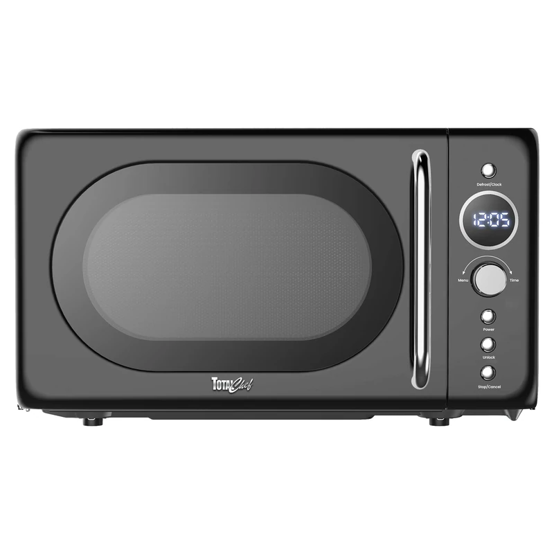 Total Chef Microwave Oven 20L 700W Retro Mini Ovens Digital LED Display 8 Preset Modes 5 Cooking Power Levels 60 Min Timer Removable Glass Turntable Countertop Freestanding Small Microwaves Black