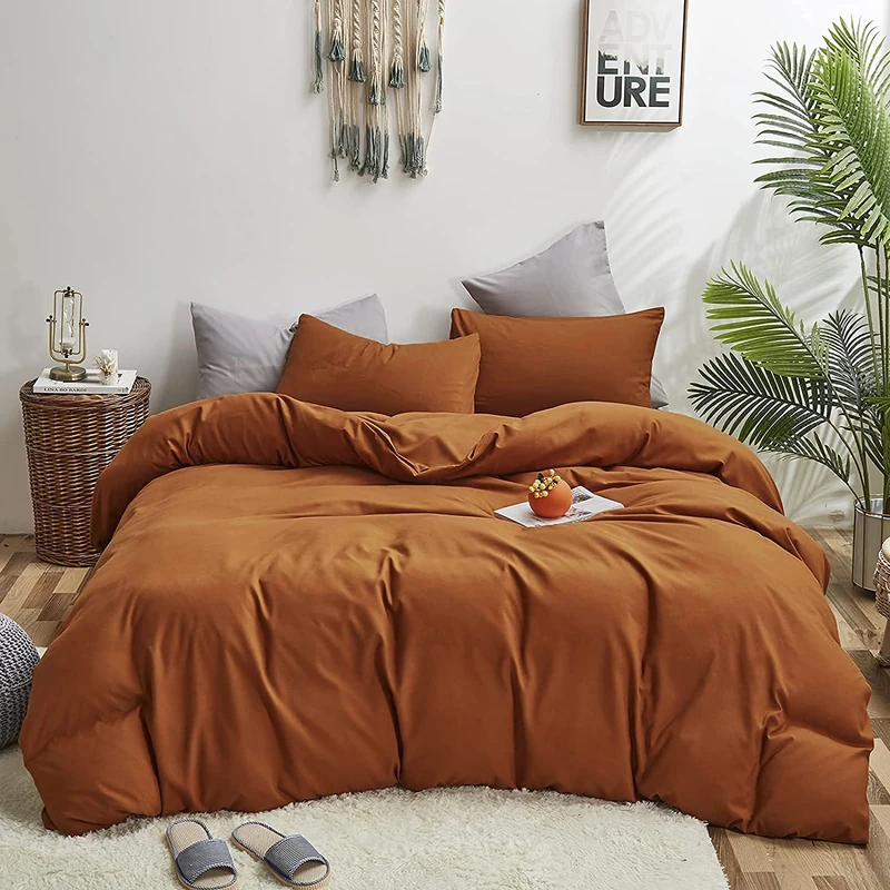 Wellboo Pumpkin Comforter Queen Size Solid Rust Brown Bedding for Women
