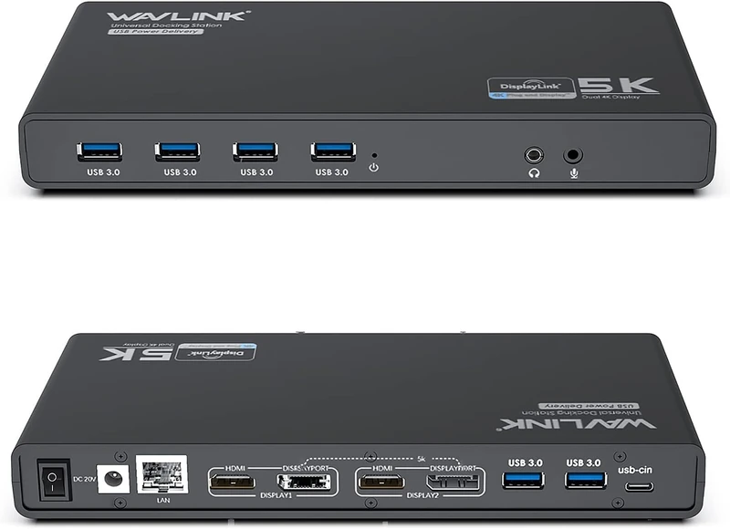 Displaylink WAVLINK USB C Universal Docking Station with 2x HDMI & DP 65W PD, Gigabit Ethernet, 6×USB 3.0, Audio, Microphone, Compatible with Mac OS and Windows