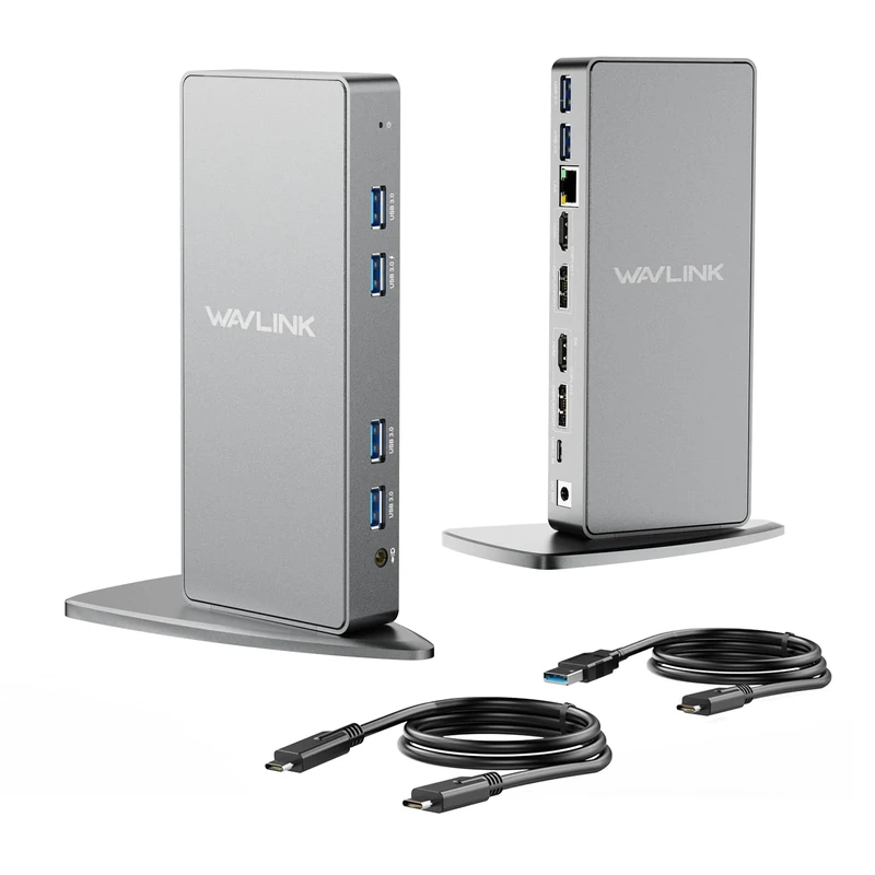 WAVLINK Displaylink Docking Station, USB-C Universal Docking Station with 2× HDMI & DP, Gigabit Ethernet, 6× USB 3.0, Audio, Microphone, Compatible with Mac OS and Windows