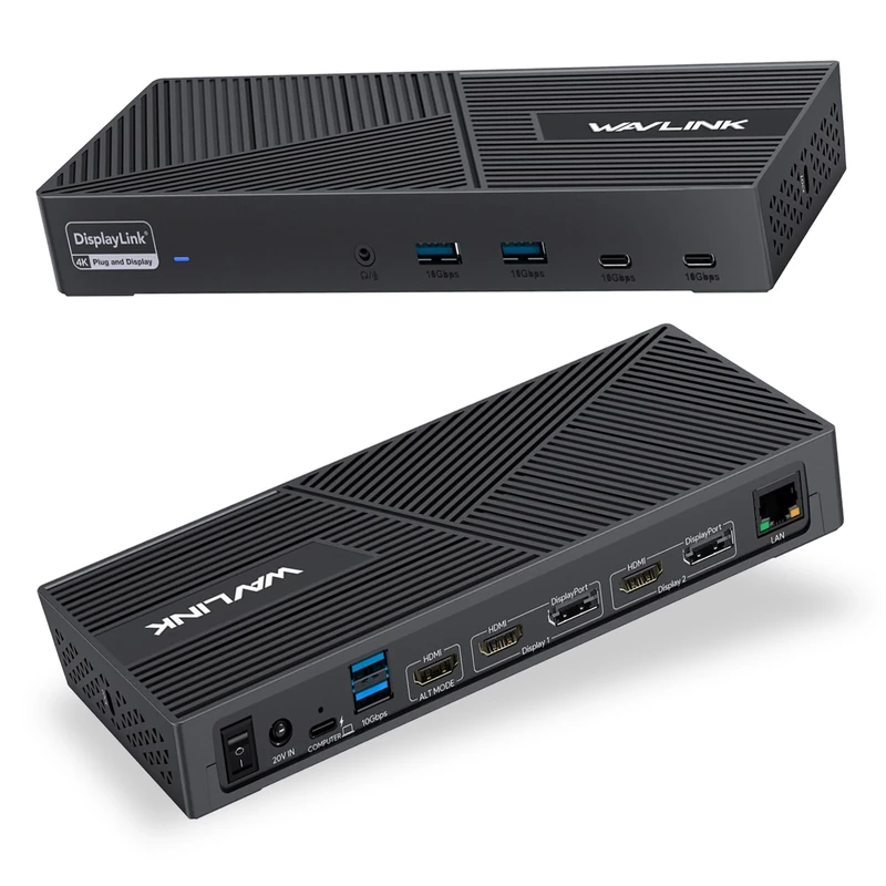 WAVLINK Displaylink Docking Station, USB C Universal Docking Station with 3 × HDMI, 2x DP, 100W PD, Gigabit Ethernet, 6 × 10Gbps USB-A&C, Audio, Mic, compatible with Mac OS and Windows