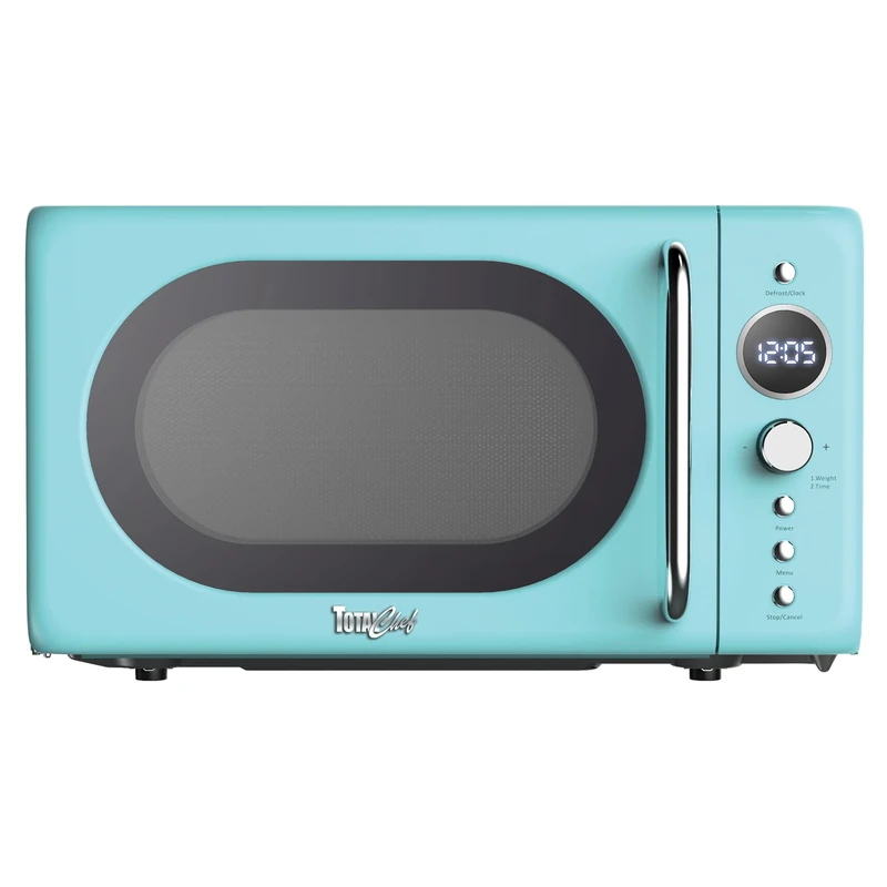 Total Chef Microwave Oven 20L 700W Retro Mini Ovens Digital LED Display 8 Preset Modes 60 Min Timer 5 Cooking Power Levels Removable Glass Turntable Countertop Freestanding Small Microwaves Blue