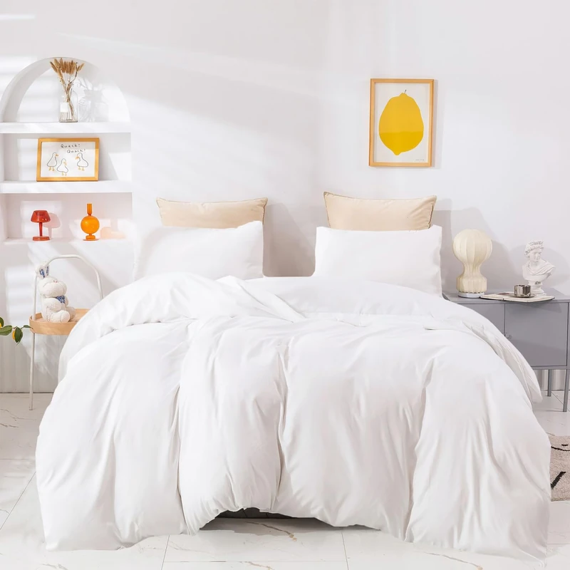 Wellboo White Comforter Sets Queen Size Solid Color Bedding for Women Men
