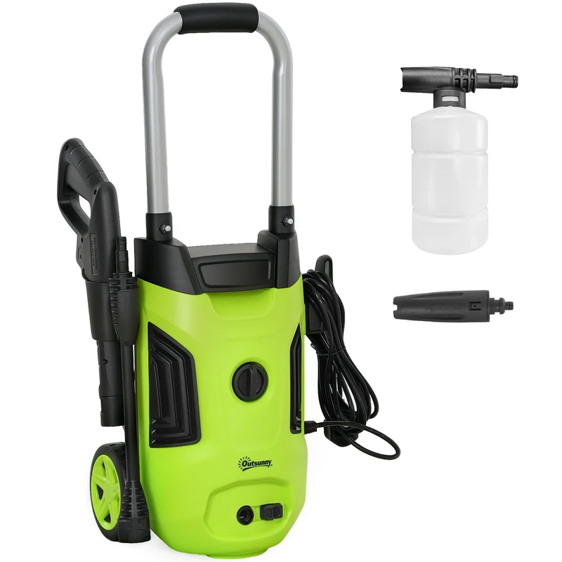 Outsunny 1800W High Pressure Washer, 150 Bar Pressure, 420 L/h Flow, Portable Electric Power Washer Jet Wash Cleaner with Adjustable Nozzle, 6M Hose, Steel Handle for Home Patio Car Driveway, Green