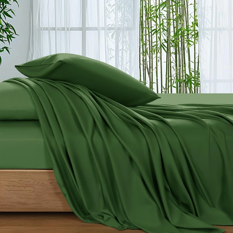 SONORO KATE 100% Viscose Derived from Bamboo_Sheets Cal King Size, Ultra Breathable & Cooling Bed Sheets for Hot Sleepers, Hotel Luxury Silky Bedding Sheets, 16" Deep Pocket - 4PC (Olive,Cal King)