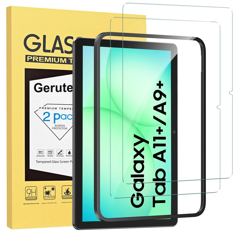 Gerutek Screen Protector for Samsung Galaxy Tab A11+Plus/A9 Plus 11 inch, SM-X210/X216/X218 Tempered Glass Screen Protector WITH Installation Frame[Ultra Clear][Anti Scratch][9H] for Tab A9 Plus/A11