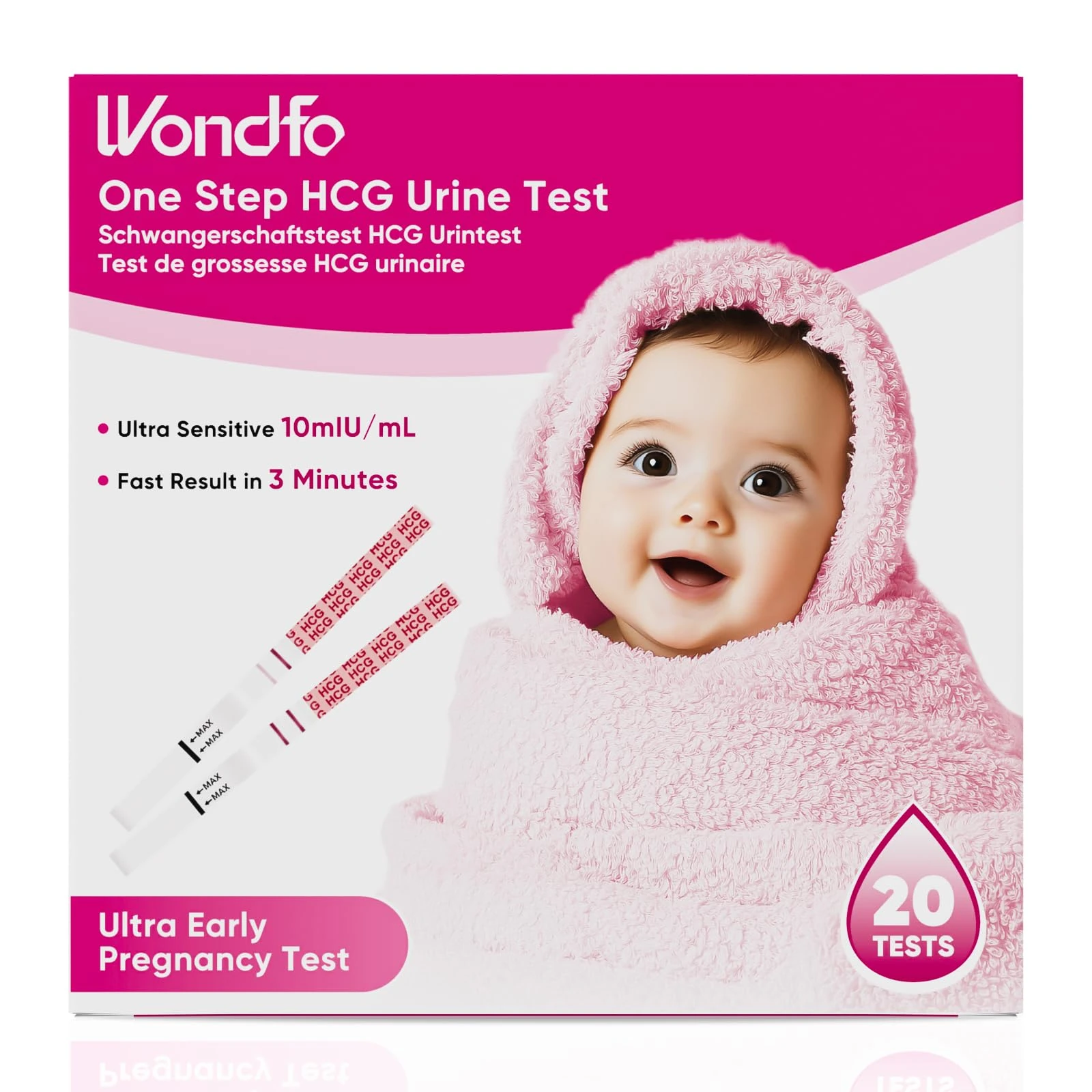 Wondfo Pregnancy Test Strips Early Detection Pregnancy Test 10 MIU Sensitivity 99.99% Accuracy After Missed Period 20 Pack