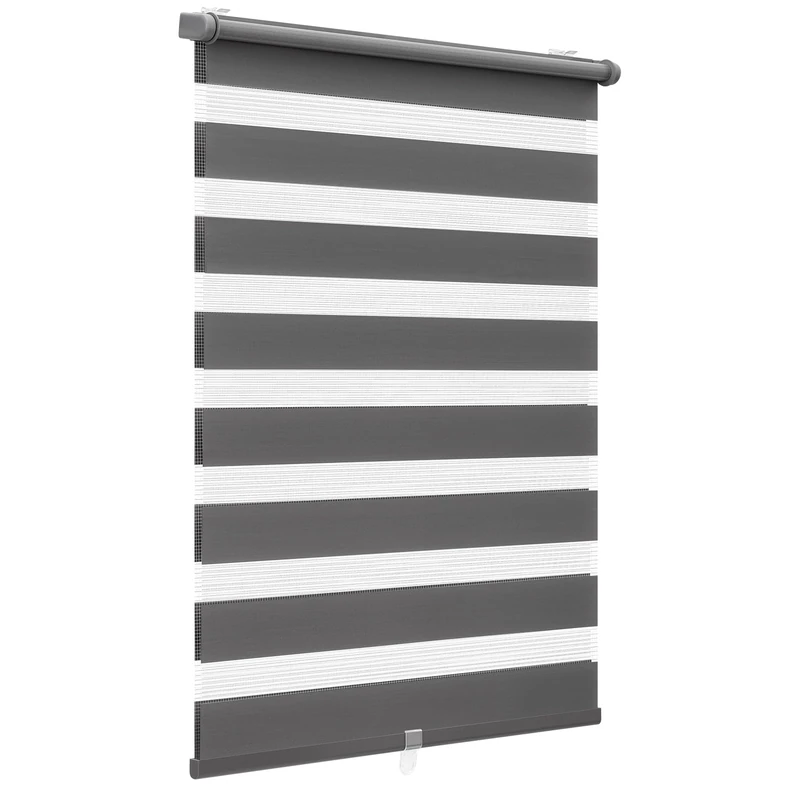 Sekey Double Roller Blind Klemmfix No Drilling for Windows Double Roller Blind 130 cm Wide Duo Roller Blind Sun Protection 130 x 210 cm Dark Grey