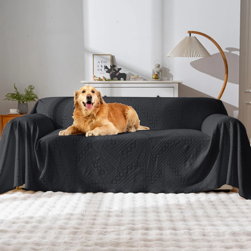 YUEANG Waterproof Couch Cover, Reversible, Pet-Friendly, Washable and Anti-Slip Couch Covers for Sofa Protection with 3 Cushions, Sofa Slipcovers for Dogs and Cats (71×118in/Black)