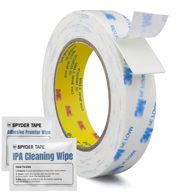 1600T Heavy Duty Double Sided Foam Tape - Strong Weatherproof Adhesive Mounting Tape for Car Trim, Number Plates & Outdoor Use - Durable PE Foam 5mm x 10m with IPA & Adhesion Promoter Wipes