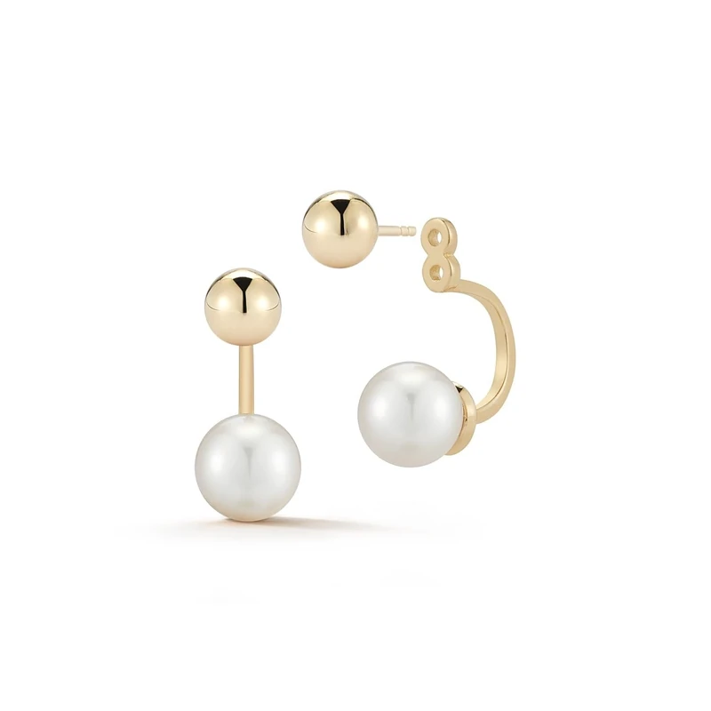 Mateo New York. Gold Ball with Pearl Ear Jacket earring