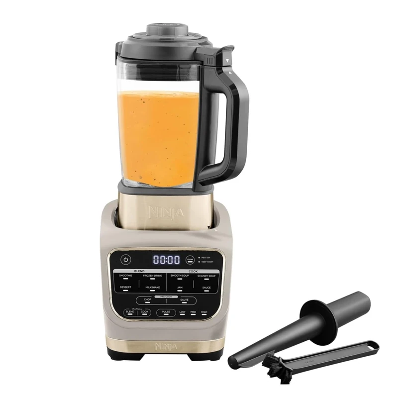 Ninja Foodi Blender & Soup Maker, 10 Auto-iQ Programs, 1.7L Glass Jug, Hot & Cold Blender, Built-In Heating Element, Tamper, Cleaning Program & Brush, 1000W, Stone Gold, HB150UKSTGD