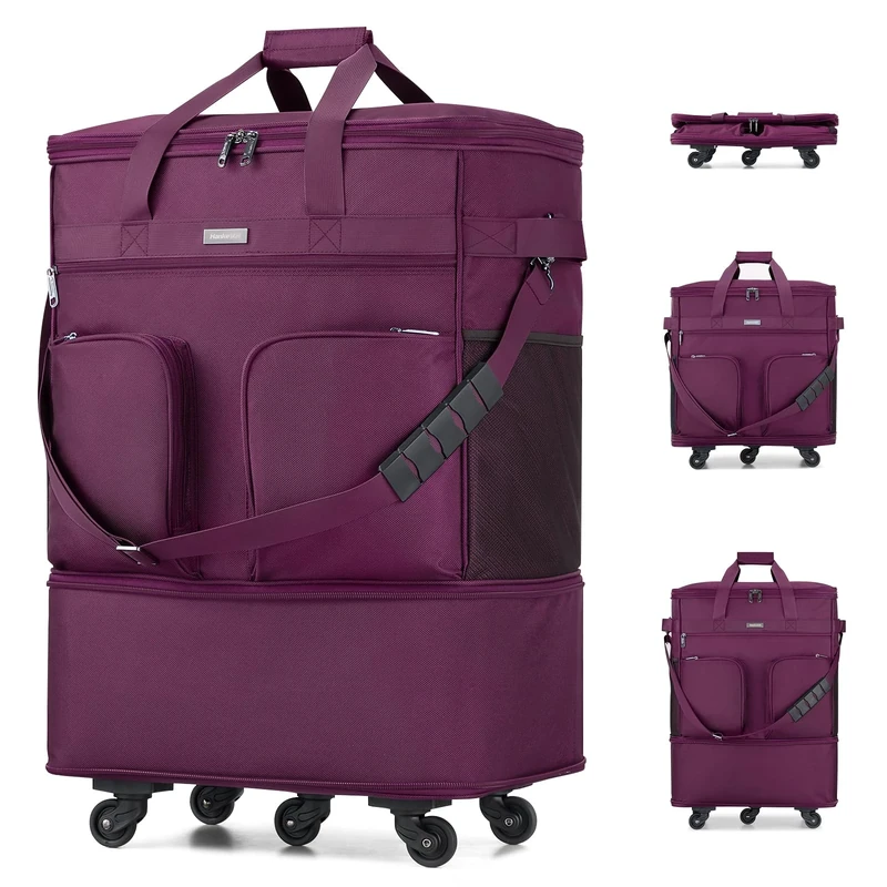 Hanke Suitcases with Wheels Expandable Foldable Luggage Bag Suitcase Collapsible Rolling Travel Bag Duffel Bag for Men Women Lightweight Suitcases Without Telescoping Handle, Purple Upgrade Version 2