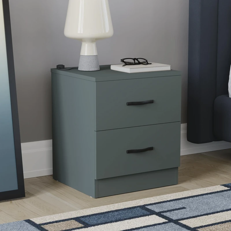 Vida Designs Jasper Green Bedside Cabinet, 2 Drawer With Metal Handles & Runners, Unique Anti-Bowing Drawer Support, Riano Bedroom Furniture