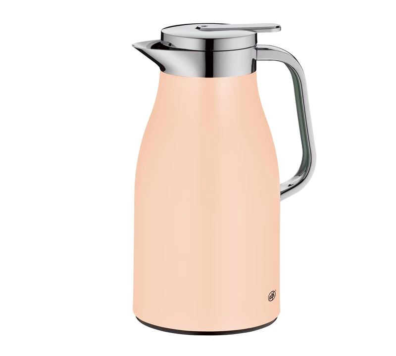 alfi Skyline 1.0 L, Pastel Apricot, Stainless Steel Vacuum Flask with Hygienic Tempered Glass Insert, Screw Cap with Comfortable Push Button, Ergonomic Handle, Ideal as a Coffee Pot, Teapot, BPA-Free