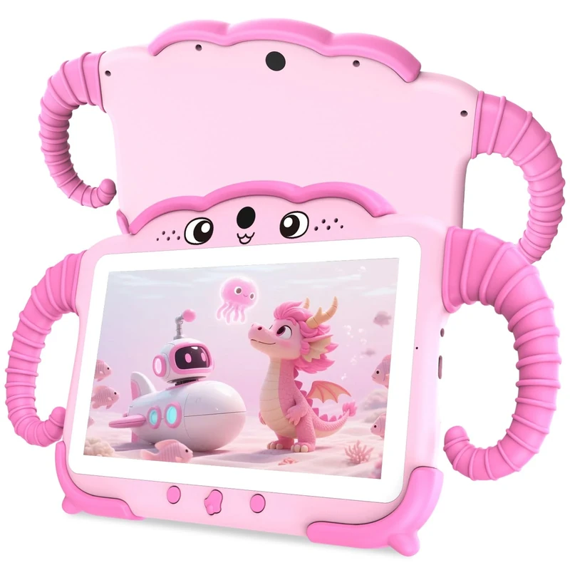 TUNUYEXST 7 Inch Kids Tablet for Toddlers, Children’s Tablet for Kids with Quad Core 32G ROM 128GB Extendable Parental Control, WiFi, Bluetooth, Dual Camera with Silicone Case (Pink)