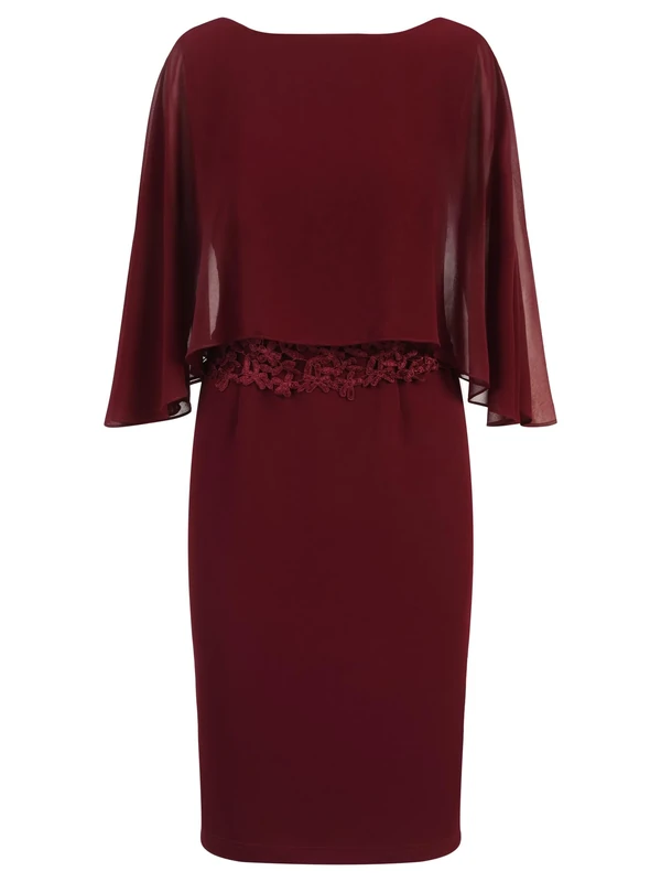 APART Fashion Dress with Chiffon Cape, Claret, 10