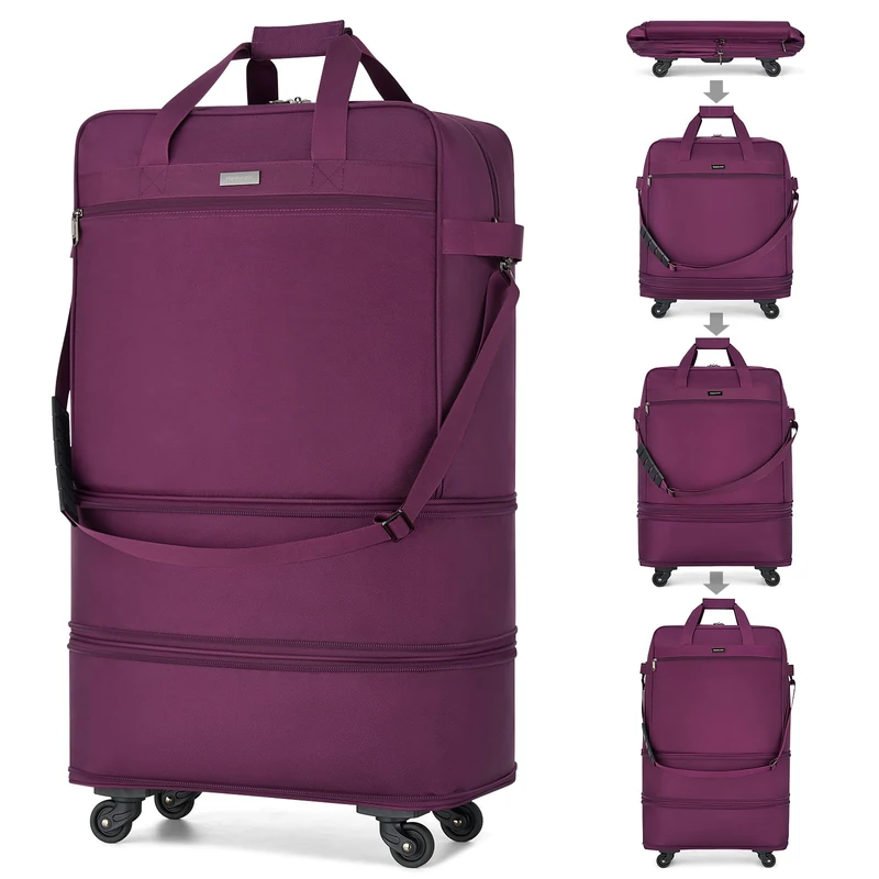 Hanke Suitcases with Wheels Expandable Foldable Luggage Bag Suitcase Collapsible Rolling Travel Bag Duffel Bag for Men Women Lightweight Suitcases Without Telescoping Handle, Purple Upgrade Version