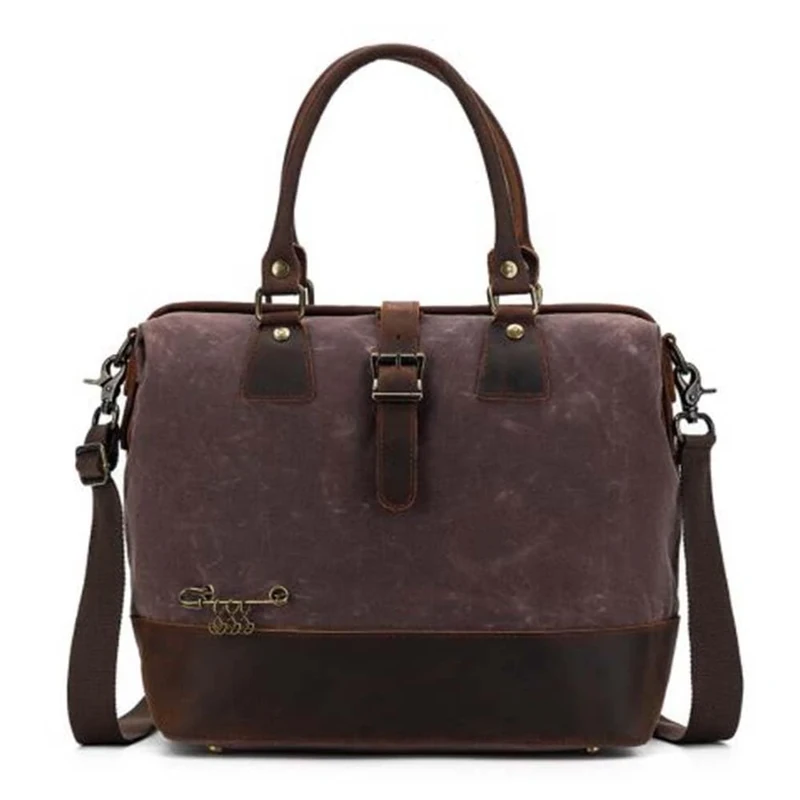 Della Q Makers Satchel Canvas Handmade Bag for Knitting or Crocheting Projects, Leather, Cocoa, 34cm x 30cm x 18cm