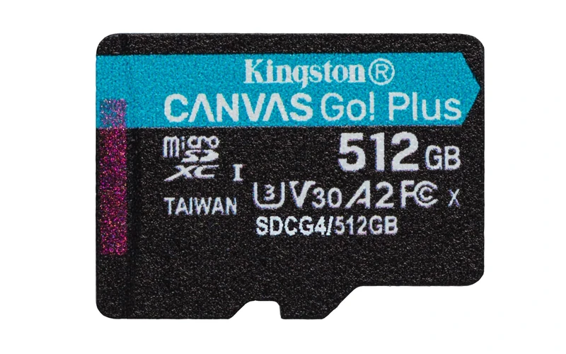 Kingston Canvas Go Plus microSDXC Memory Card Gen4 200MB/s A2 U3 V30 512GB Single Pack w/o ADP Card only-SDCG4/512GBSP