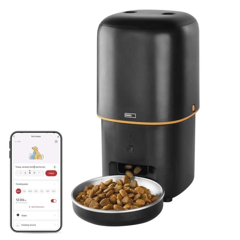 EMOS - GoSmart Automatic Feeder 4 L - WiFi Pet Care Feeder with App - Dry Food Automatic for Cats & Dogs with Schedule, Voice Recording, Dosage 1-10 Meals a Day - Black