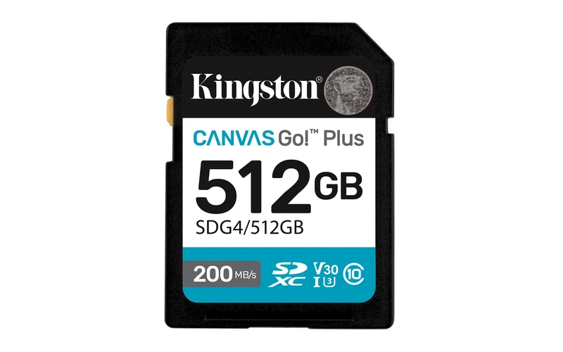 Kingston Canvas Go Plus SDXC Memory Card Gen4 200MB/s C10 UHS-I U3 V30 512GB-SDG4/512GB