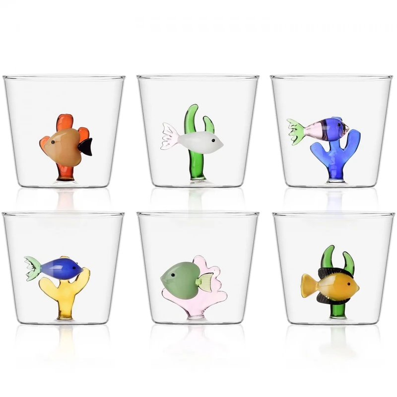 Ichendorf Milano Set of 6 Tumblers, Marine Garden Collection, 35 cl, Borosilicate Glass, Handmade