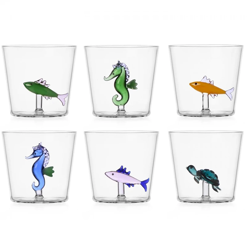 Ichendorf Milano Set of 6 Tumblers New Marine Garden Collection, 35 cl, Borosilicate Glass, Handmade