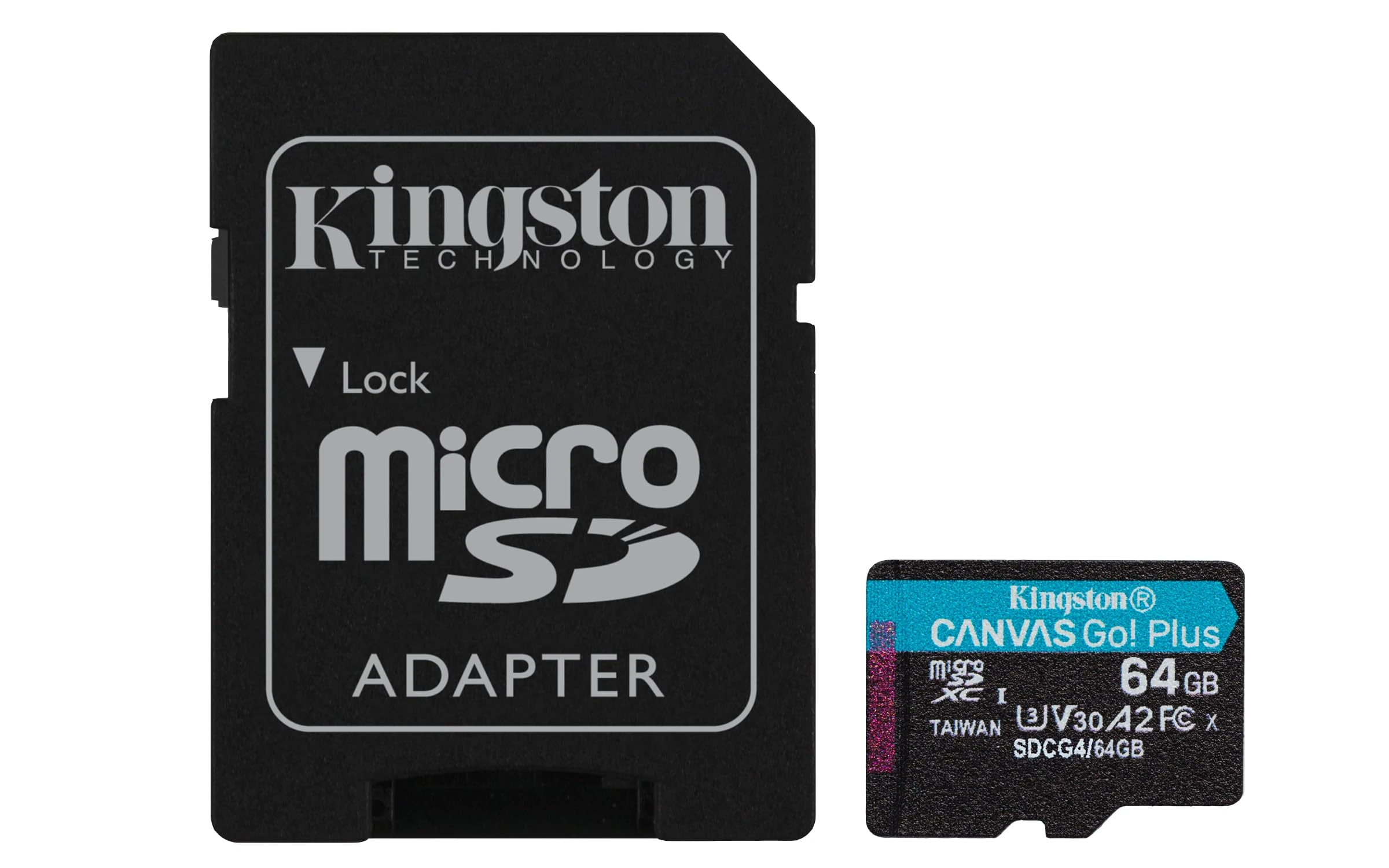 Kingston Canvas Go Plus microSDXC Memory Card Gen4 200MB/s A2 U3 V30 64GB Card + Adapter-SDCG4/64GB