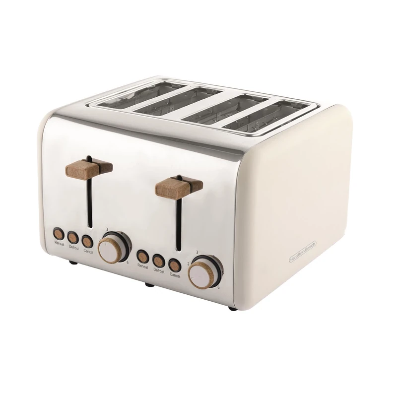 Hamilton Beach Toaster 4 Slice, Scandi, 1500W, 6 Browning Controls, Defrost, Reheat & Cancel Settings, Removable Crumb Tray, Matte Cream with Wood Effect - HBT02MC - Image 1