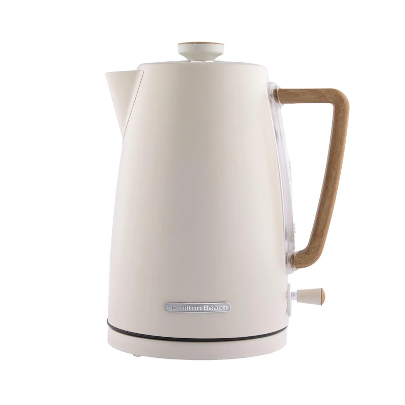 Hamilton Beach Electric Kettle, Scandi 1.7L, Boil Dry Protection, Auto Shut Off, Water Level Window, Stay Cool Handle, Ergonomic Grip, Matte Cream with Wood Effect - HBK01MC - Image 1