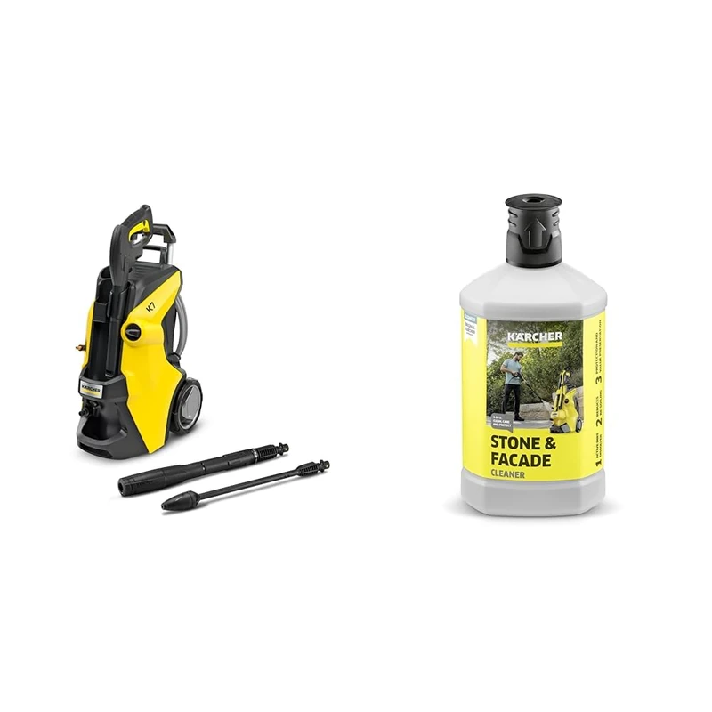 Bundle of Kärcher K 7 Power Flex pressure washer, pressure: max. 180 bar, flow rate: 550 l/h, area coverage: 60 m²/h, water filter + Kärcher 62957650 3-in-1 Stone Plug and Clean, Black, Unscented, 1L