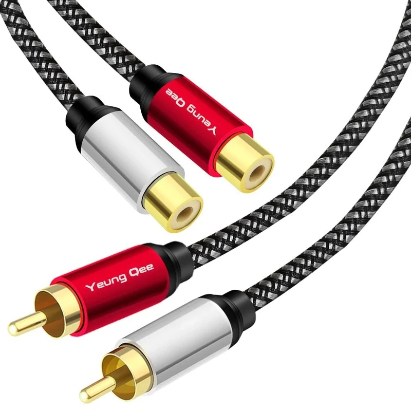 Yeung Qee 2RCA Male to 2RCA Female Extension Cable, 2 RCA Extension Cable Nylon braid 2 RCA Female Stereo Audio Extension Cord (0.5M)