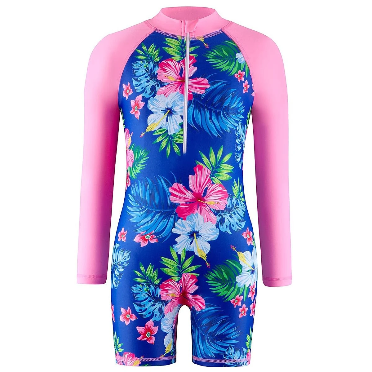 Atorcher Swimming Costume for Girls One Piece Swimsuit Rash Gurad Swimsuits Long Sleeve Swimwear Bathing Suit High Neck Swimwear (UK, Age, 5 Years, 6 Years, Regular, Pink Floral)