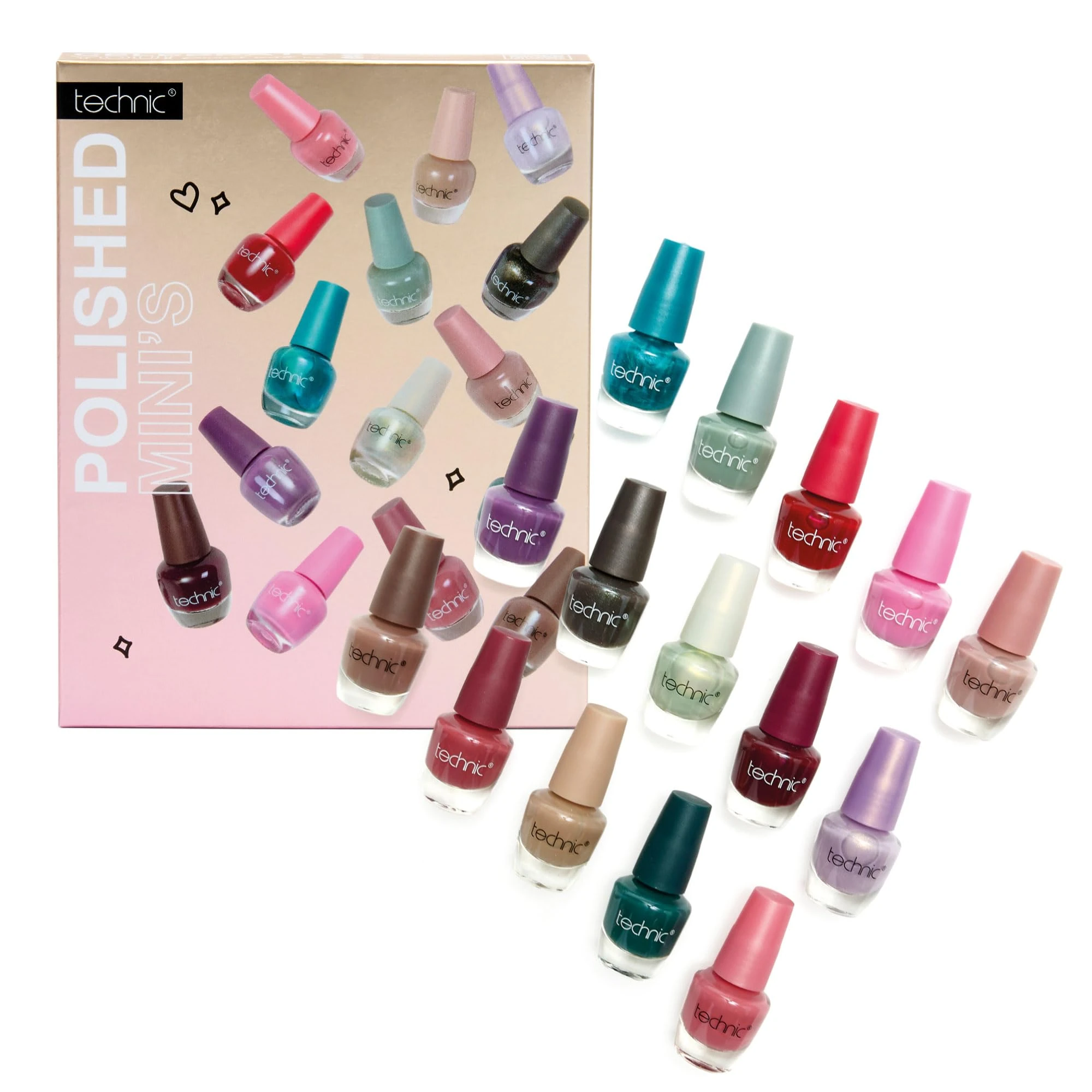 Technic Polished Minis 15-Piece Nail Varnish Set – Versatile Gloss & Shimmer Shades in Convenient Mini Sizes