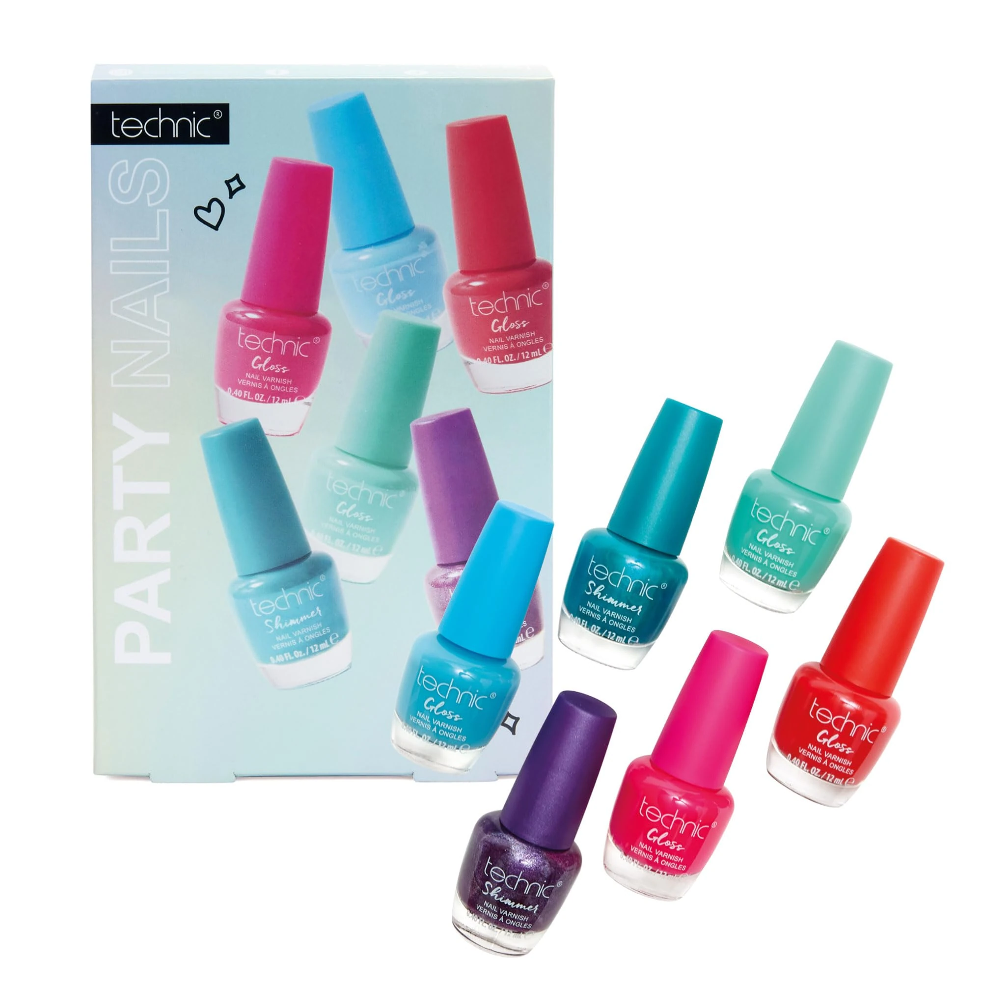 Technic Party Nails 6-Piece Nail Polish Set – Bold Brights & Shimmer Finishes for Show-Stopping Nails