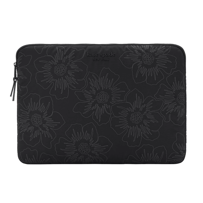 kate spade new york Puffer Laptop Sleeve 14 Inch - Reverse Hollyhock Black - Compatible with All MacBook M Series Devices up to 14 Inch